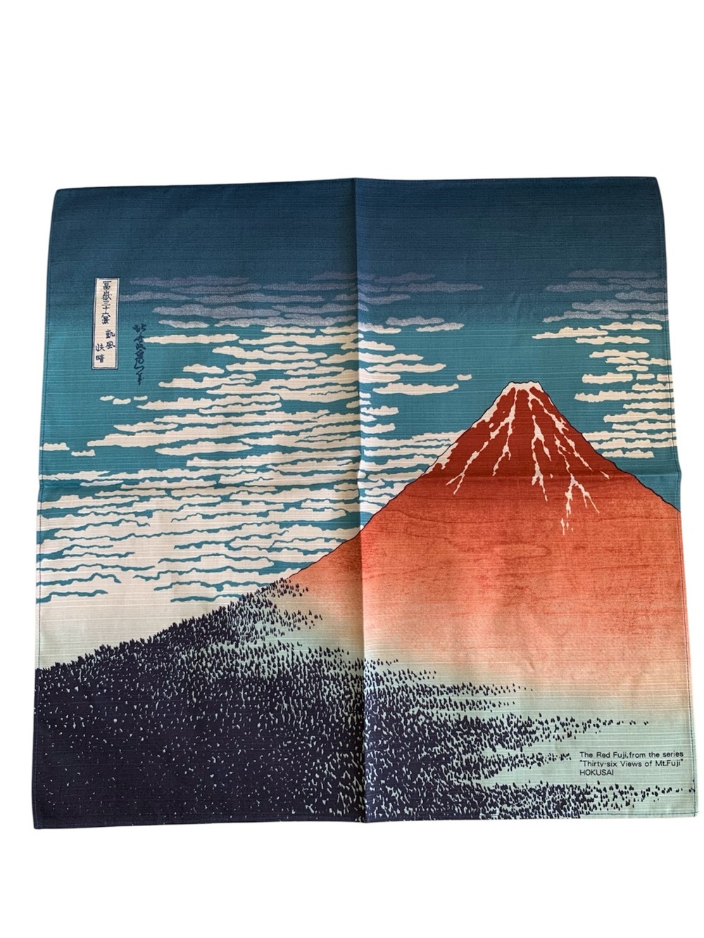 New Musubi Hokusai Red Fuji Furoshiki 19” Cotton Japan Made 50cm Gift Wrap